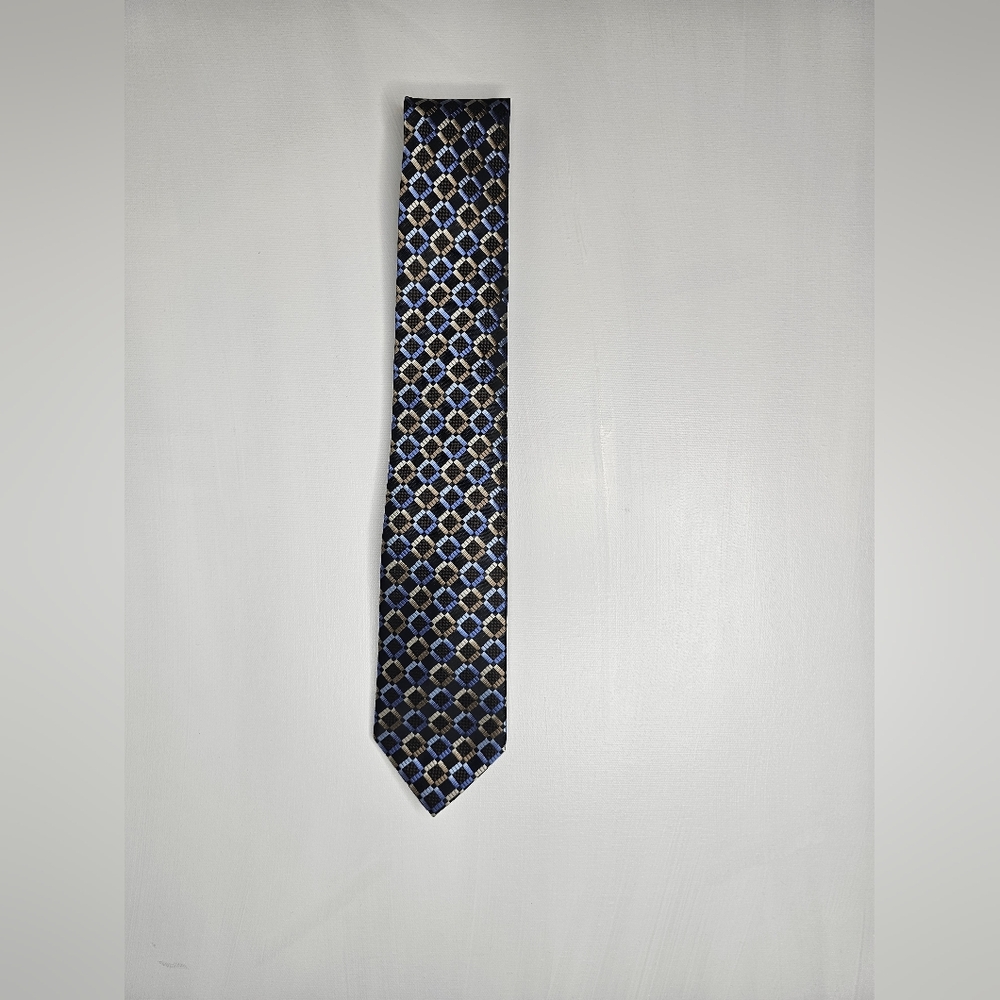 Croft & Barrow Men's Tie | Blue & Brown Geometric Print | Classic Business Style